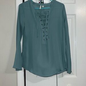 CATO Sheer long sleeve teal blue blouse XS